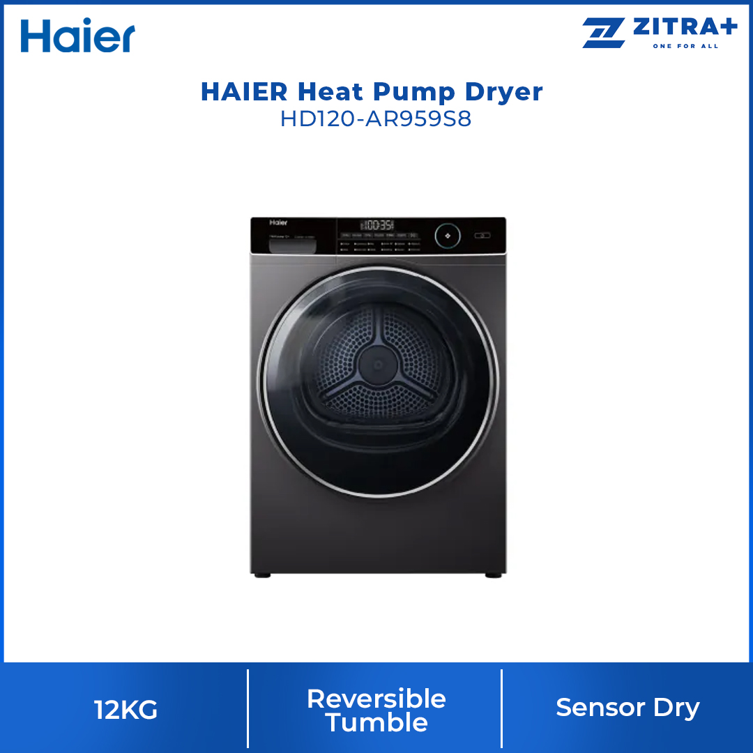 HAIER 12KG Heat Pump Dryer HD120-AR959S8 | Reversible Tumble | Sensor Dry | Heat Pump Technology