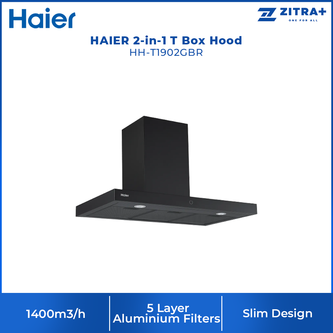 HAIER 1400m3/h 2-in-1 T Box Hood HH-T1902GBR | Suction Power: 1400mᶟ/h | 2 in 1 Hood | Gesture Control
