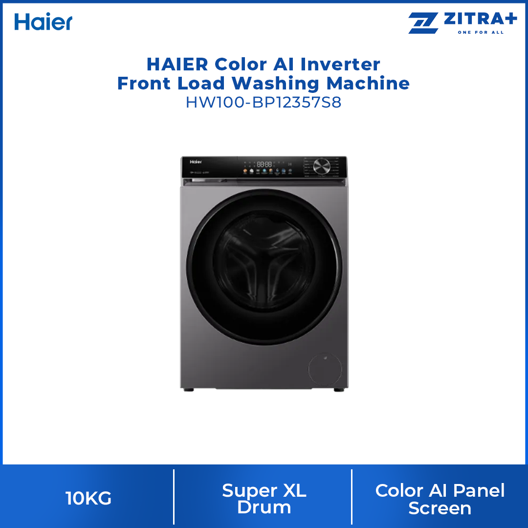 HAIER 9KG/10KG/12KG Color AI Inverter Front Load Washing Machine BP12357S8 | 5 Star Energy Saving Rating | Color AI Panel Screen | Smart Wash (Essence Wash)