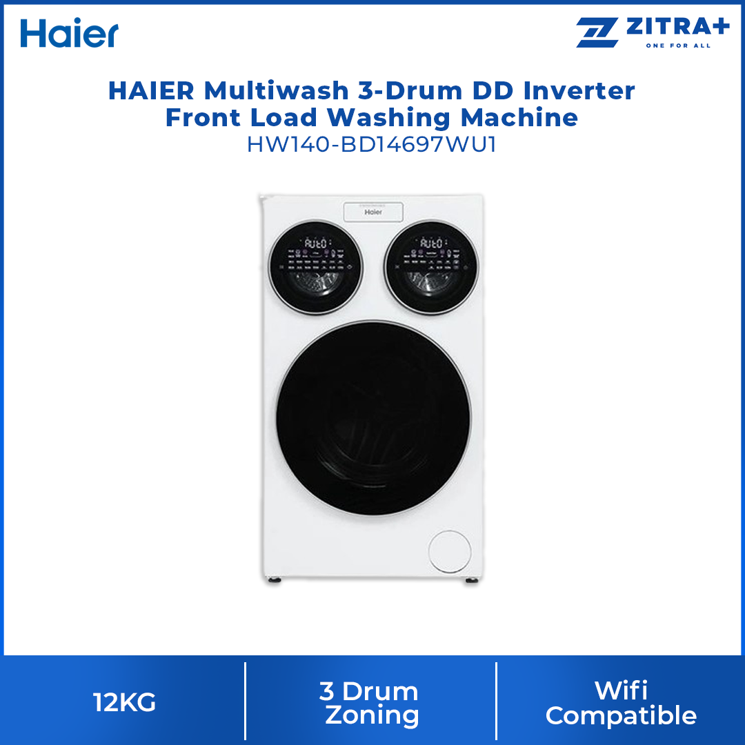 HAIER 12KG Multiwash 3-Drum DD Inverter Front Load Washing Machine HW140-BD14697WU1 |Direct Drive Inverter| Wifi Compatible