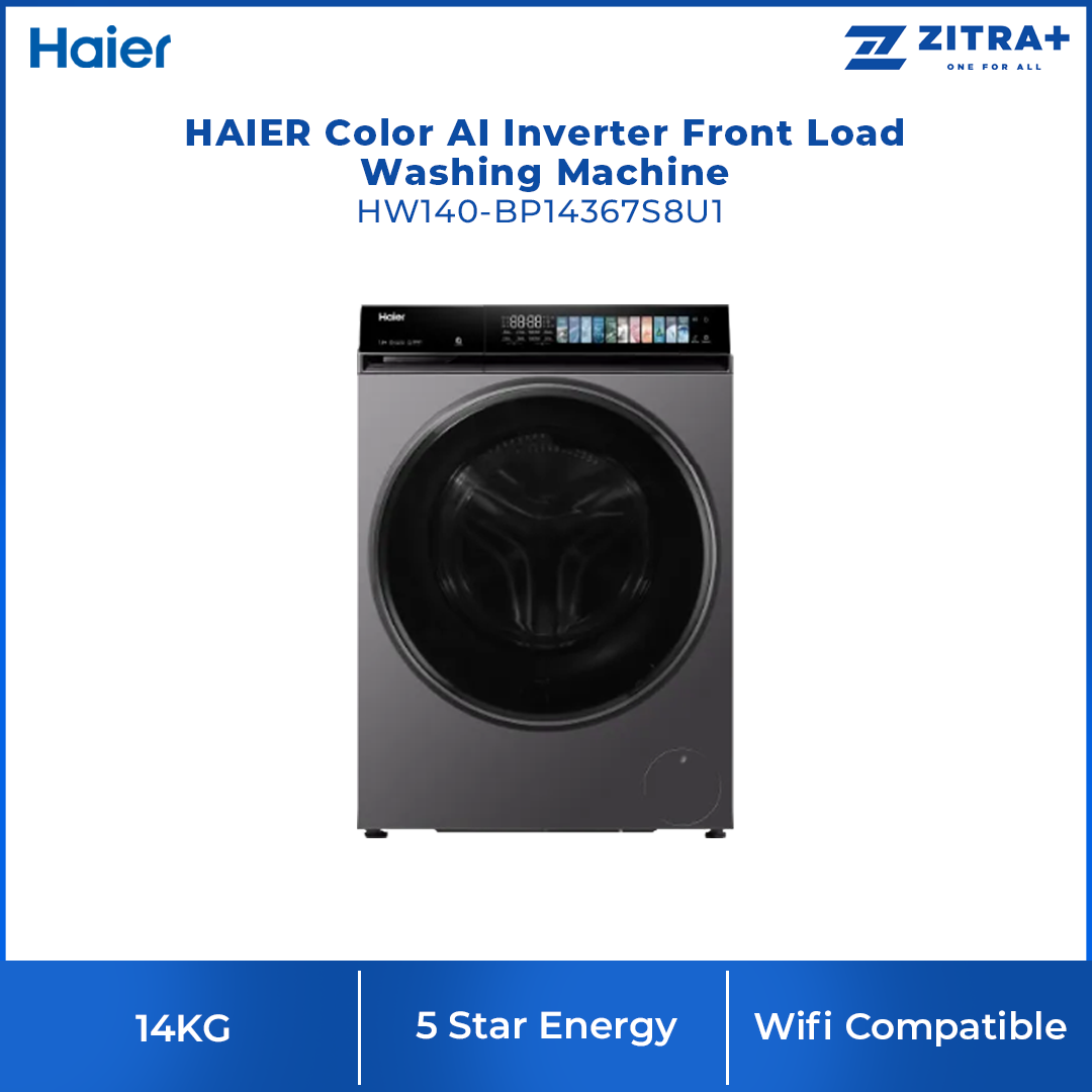HAIER 14KG Color AI Inverter Front Load Washing Machine HW140-BP14367S8U1 | Wifi Control | Smart Wash |  5 Star Energy Saving Rating