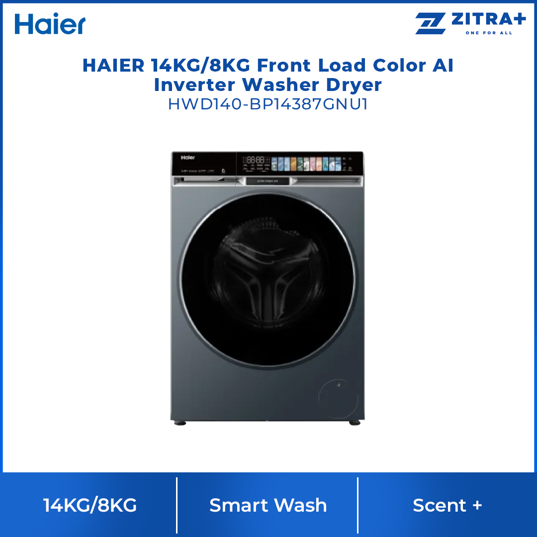 HAIER 14KG/8KG Front Load Color AI Inverter Washer Dryer HWD140-BP14387GNU1 | Ultra Fresh Air | Smart Dosing | Smart Wash
