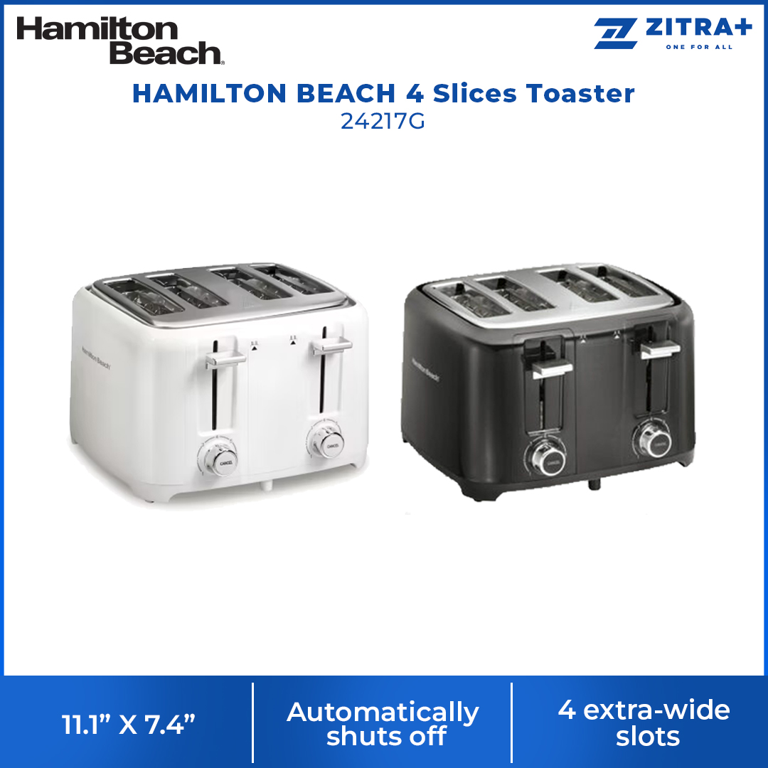HAMILTON BEACH 4 Slices Toaster 24217G | 4 extra-wide slots | Auto shutoff | Easy-clean crumb trays | 2  Year General Warranty