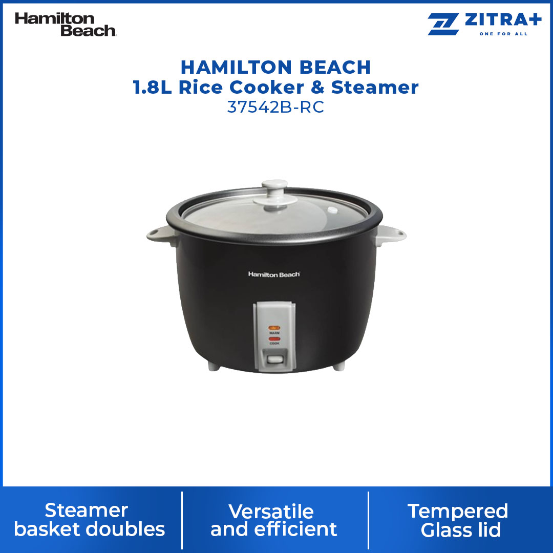 HAMILTON BEACH 1.8L Rice Cooker & Steamer 37542B-RC | Non-Stick Coating Inner Pot | Keep Warm up to 12 hours | Burnout Protection With Thermostat | Rice Cooker with  2 Years Warranty