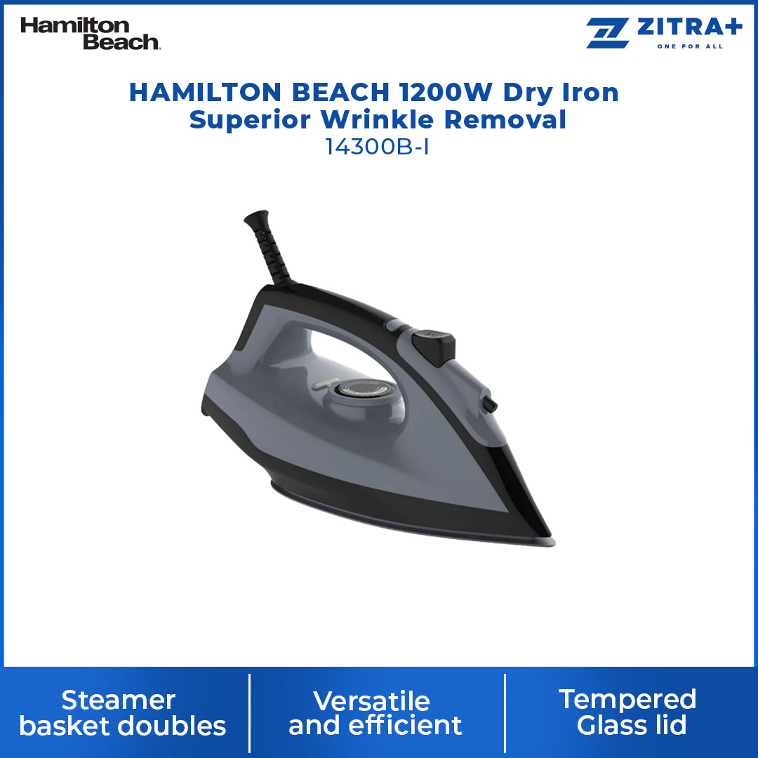 HAMILTON BEACH 1200W Dry Iron Superior Wrinkle Removal 14300B-I | Dry/spray | 360° Rotating Cord | Over Heating Protection | Non-stick soleplate | Iron with 2 Years Warranty