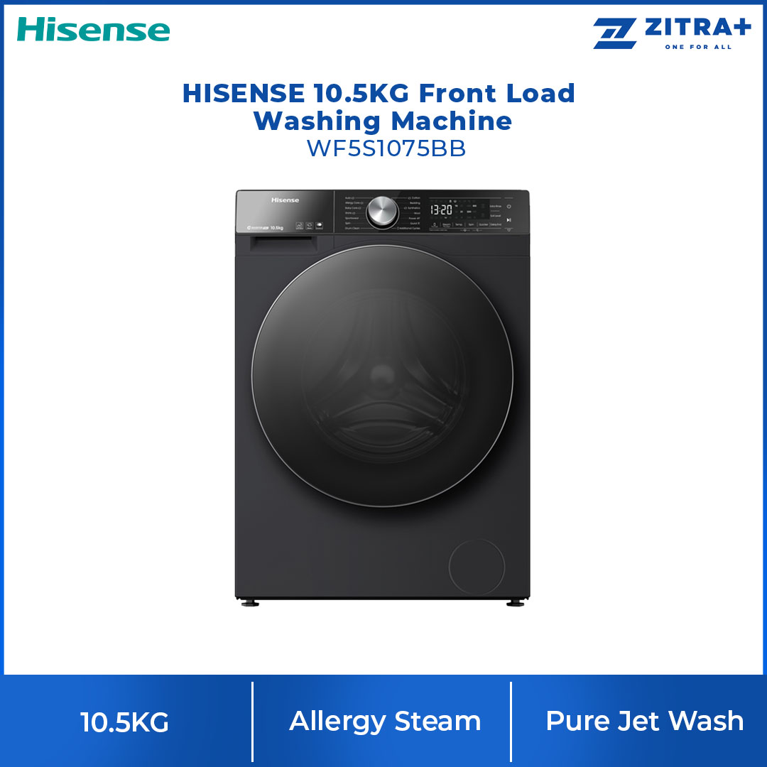 HISENSE 10.5KG Front Load Washing Machine WF5S1075BB | Active Hygiene | Remove 99.99% Bacteria | Sterile Rubber Seal | Washing Machine with 1 Year Warranty