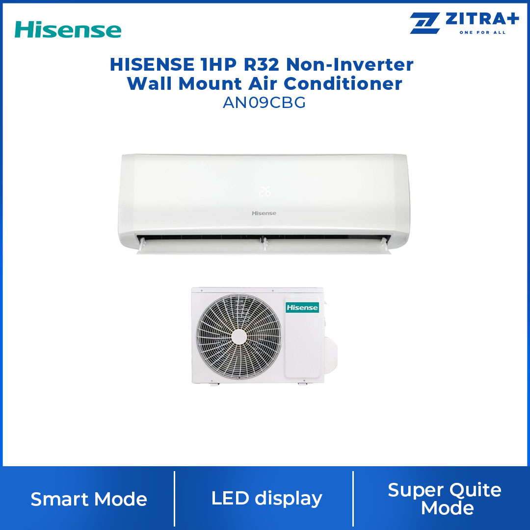HISENSE 1HP R32 Non-Inverter Wall Mount Air Conditioner AN09CBG | LED display | Super Quite Mode | Gas Leaking Detection | Smart Mode - Auto run | Air Conditioner with 2 Years Warranty