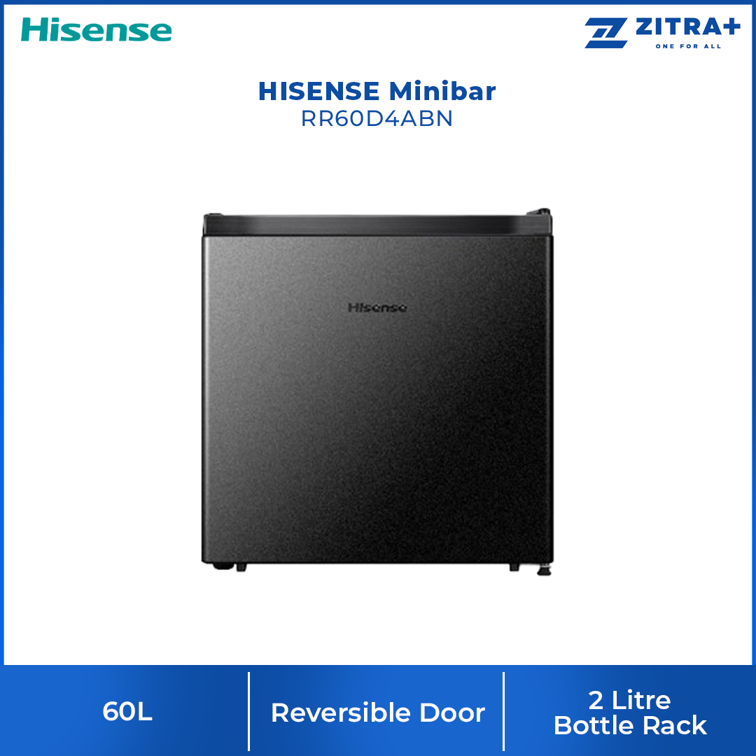 HISENSE 60L Minibar RR60D4ABN Single Door Fridge Mini Bar Refrigerator | Reversible Door | Separate Chiller Zone | Adjustable Thermostat