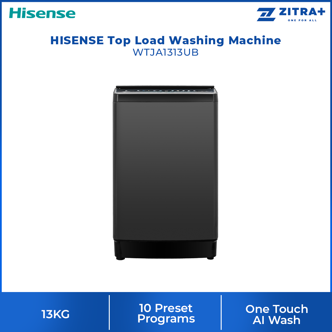 HISENSE 13KG Top Load Washing Machine Premium WTJA1313UB | One Touch AI Wash | 10 Preset Programs | Turbo Wash