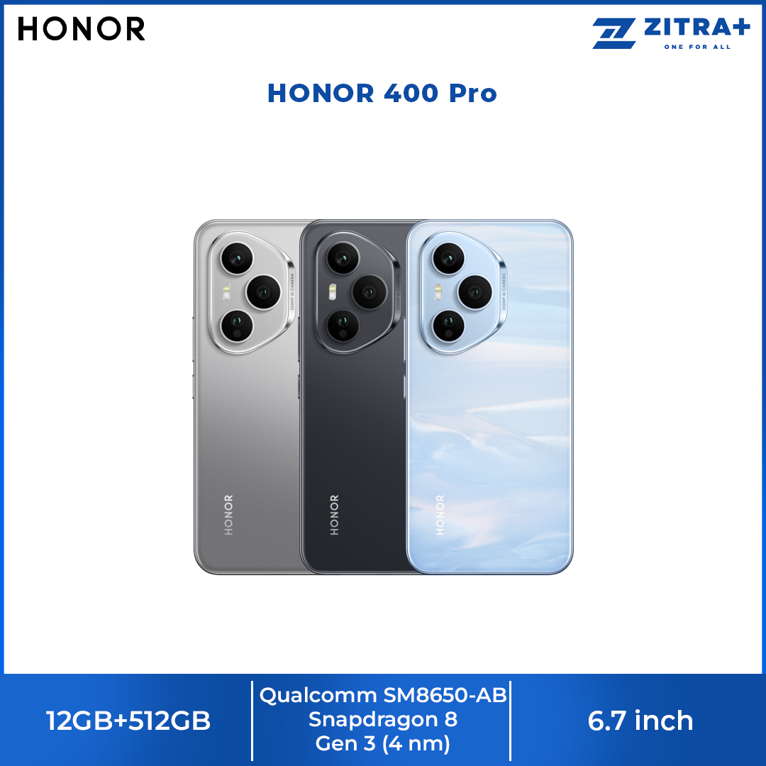 HONOR 400 Pro 12GB+512GB | 200MP Main Camera | 6.7 inch | Qualcomm SM8650-AB Snapdragon 8 Gen 3 (4 nm) | Li-Po 6000 mAh,Fast charging 100W | Android 15, MagicOS 9