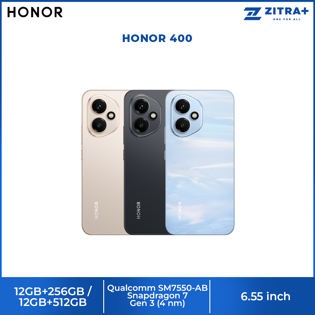 HONOR 400 12GB+256GB/ 12GB+512GB | 200MP Main Camera | 6.55 inch | Qualcomm SM7550-AB Snapdragon 7 Gen 3 (4 nm) | Li-Po 6000 mAh,Fast charging 80W