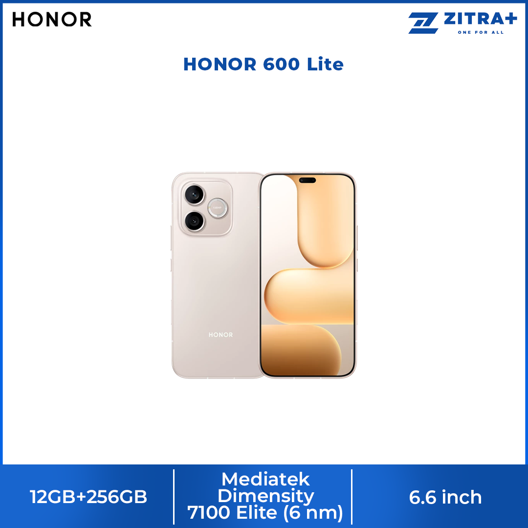 HONOR 600 Lite 12GB+256GB | 6.6 inch, AMOLED | 108MP Rear Camera | Mediatek Dimensity 7100 Elite (6 nm) | Android 16, MagicOS 10 | Li-Po 6520 mAh