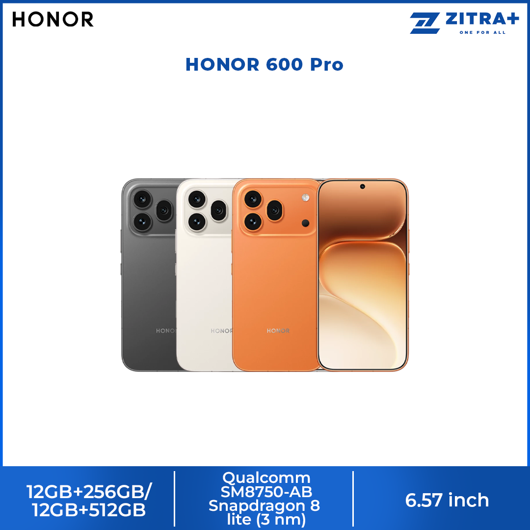 HONOR 600 Pro 12GB+256GB/ 12GB+512GB | 6.57 inch, AMOLED | 200MP Rear Camera | Qualcomm SM8750-AB Snapdragon 8 Elite (3 nm) | Li-Po 7000mAh 
