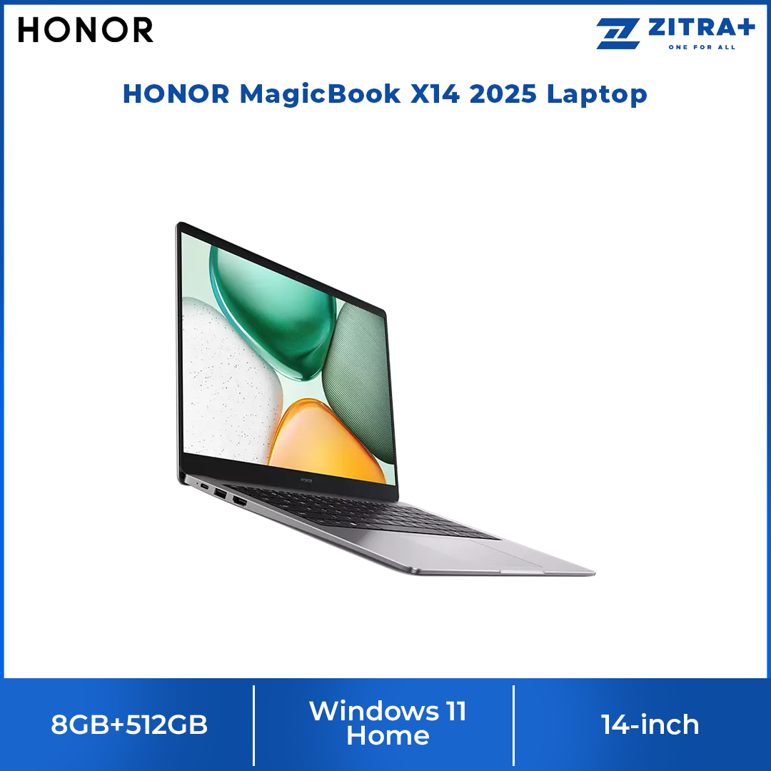 HONOR MagicBook X14 2025 Laptop 8GB+512GB | Windows 11 Home | 14-inch | 42Wh Longer Battery Life without Charge 