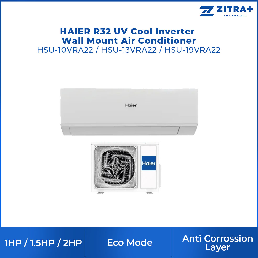 HAIER 1/1.5/2HP R32 UV Cool Inverter Wall Mount Air Conditioner HSU-10VRA22 / HSU-13VRA22 / HSU-19VRA22 | UVC Sterilization | WiFi Control | Smart Clean | Air Conditioner with 3 Year Warranty