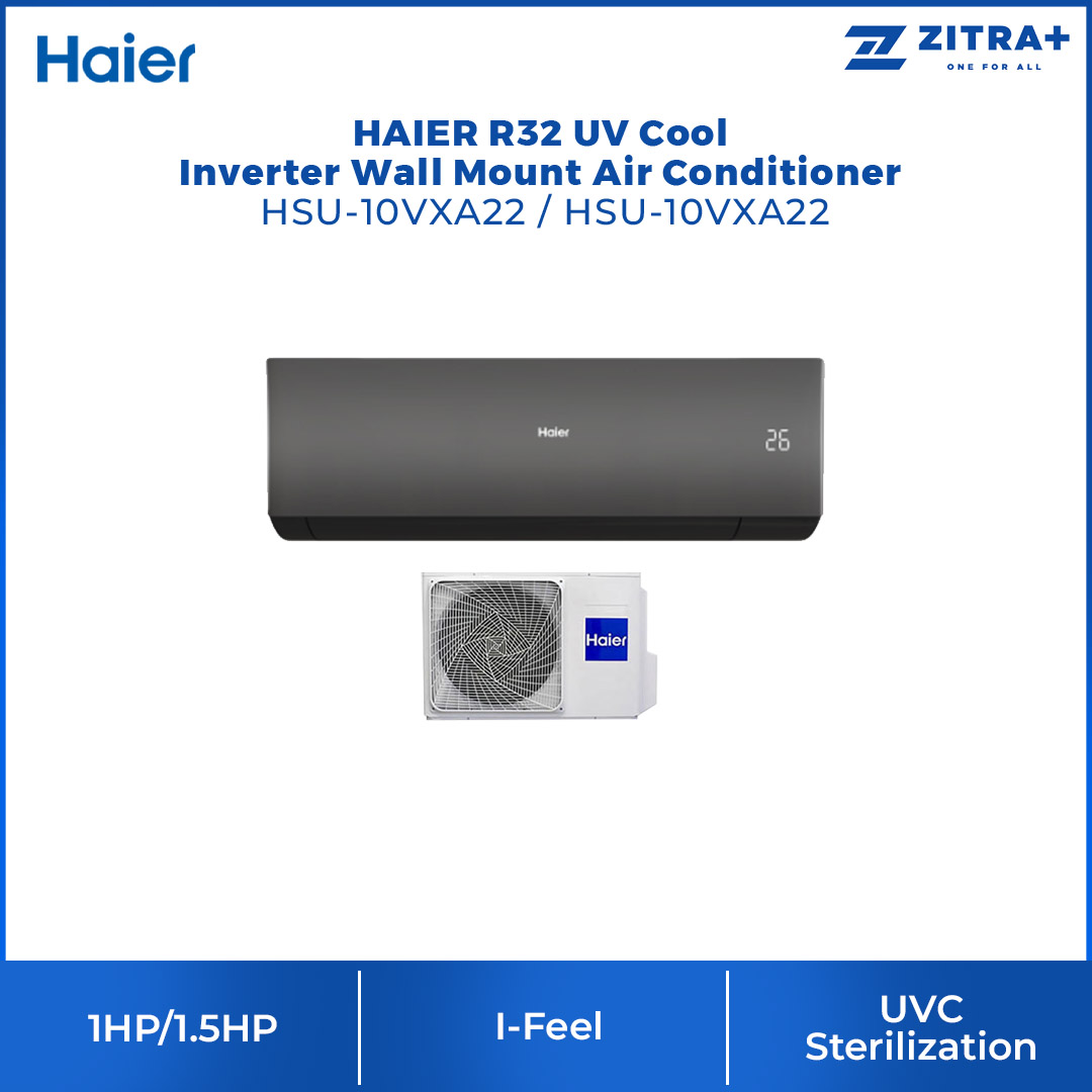 HAIER 1HP / 1.5HP R32 UV Cool Inverter Wall Mount Air Conditioner HSU-10VXA22 / HSU-10VXA22 | UVC Sterilization | WiFi Control | Smart Clean | Air Conditioner with 3 Year Warranty