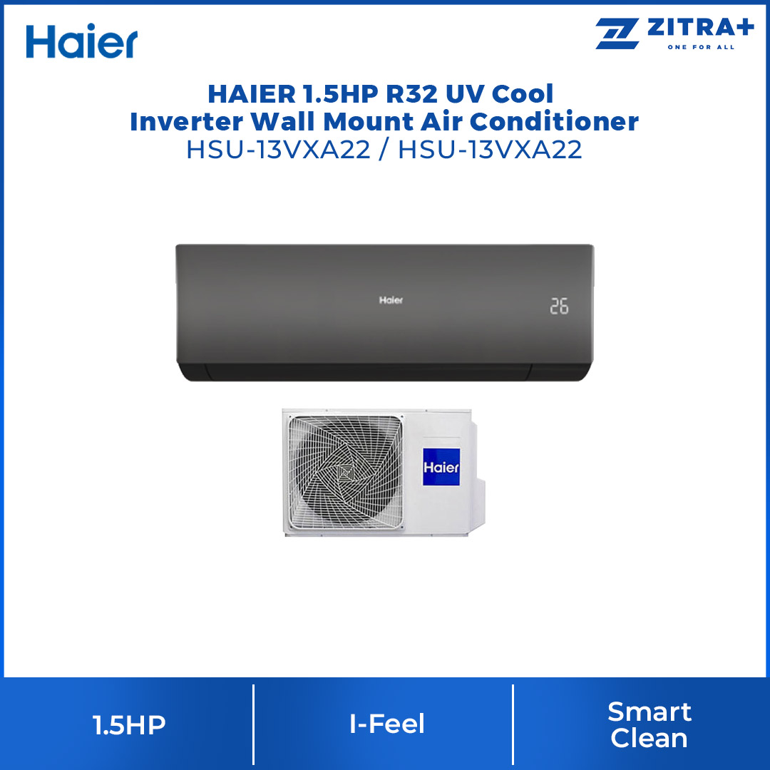 HAIER 1.5HP R32 UV Cool Inverter Wall Mount Air Conditioner HSU-13VXA22 |  PID Inverter | Smart Clean | WIFI Control | UVC Sterilization | Air Conditioner with 3 Years Warranty
