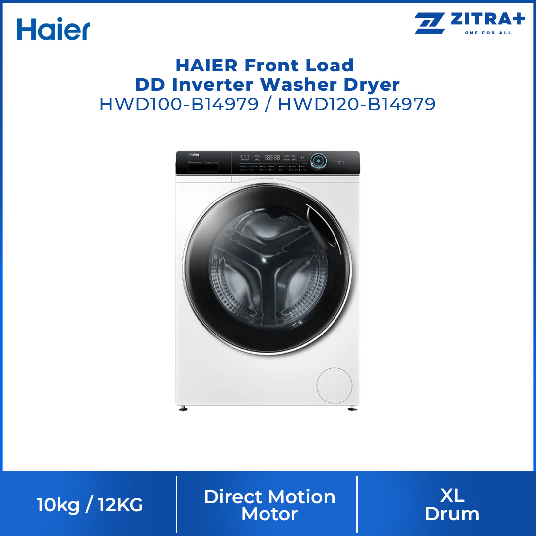 HAIER 10KG/6KG | 12KG/8KG Front Load DD Inverter Washer Dryer HWD100-B14979/HWD120-B14979 | Auto Lock Door | Add Wash | Door Cover | Quick Wash | I-Refresh | Touch | Smart Dual Spray | Washer Dryer with 1 Year Warranty