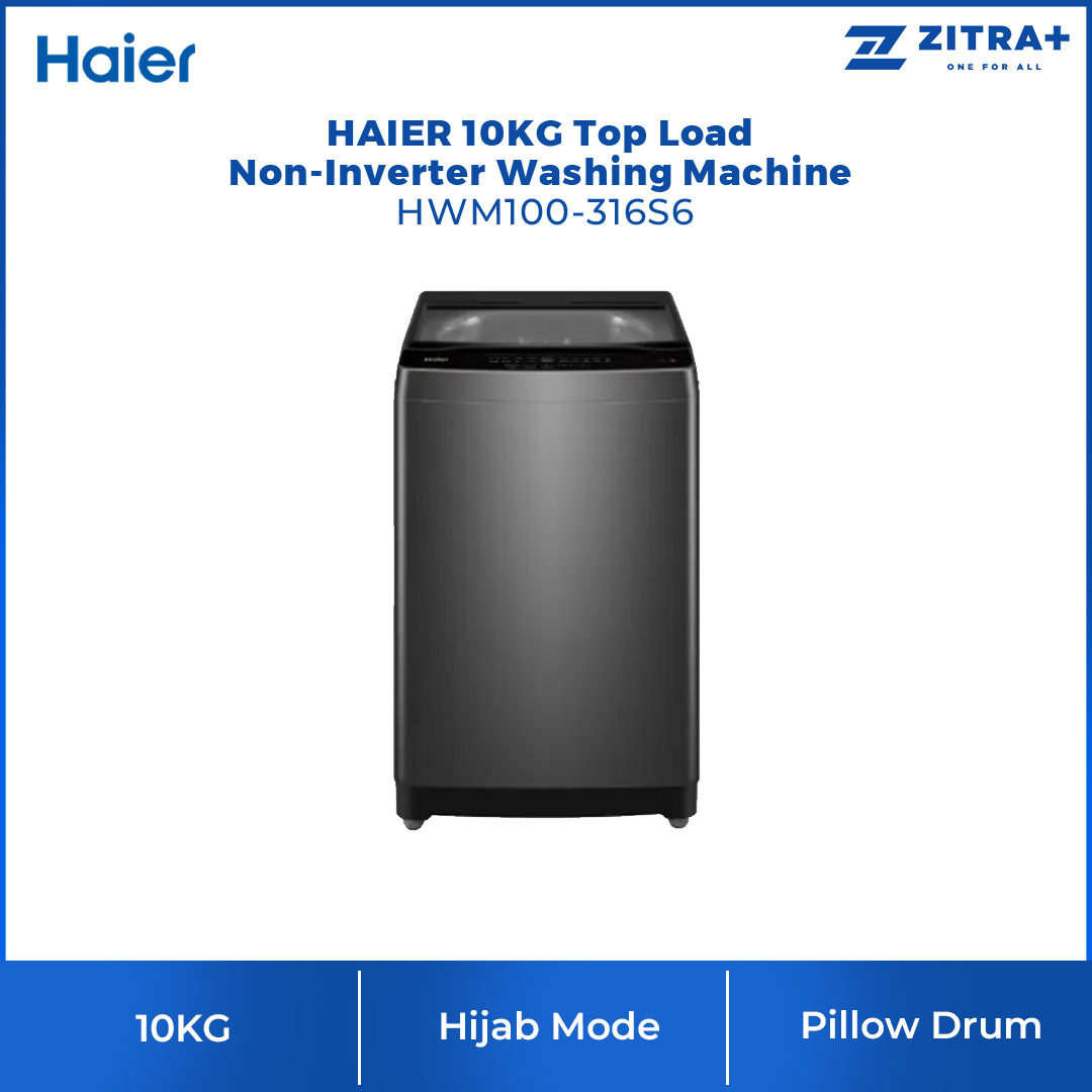 HAIER 10KG Top Load Non-Inverter Washing Machine Starry Silver HWM100-316S6 | Auto Restart | Anti-Bacterial Pulsator | Pillow Drum | Hijab Mode | Washing Machine with 2 Years Warranty