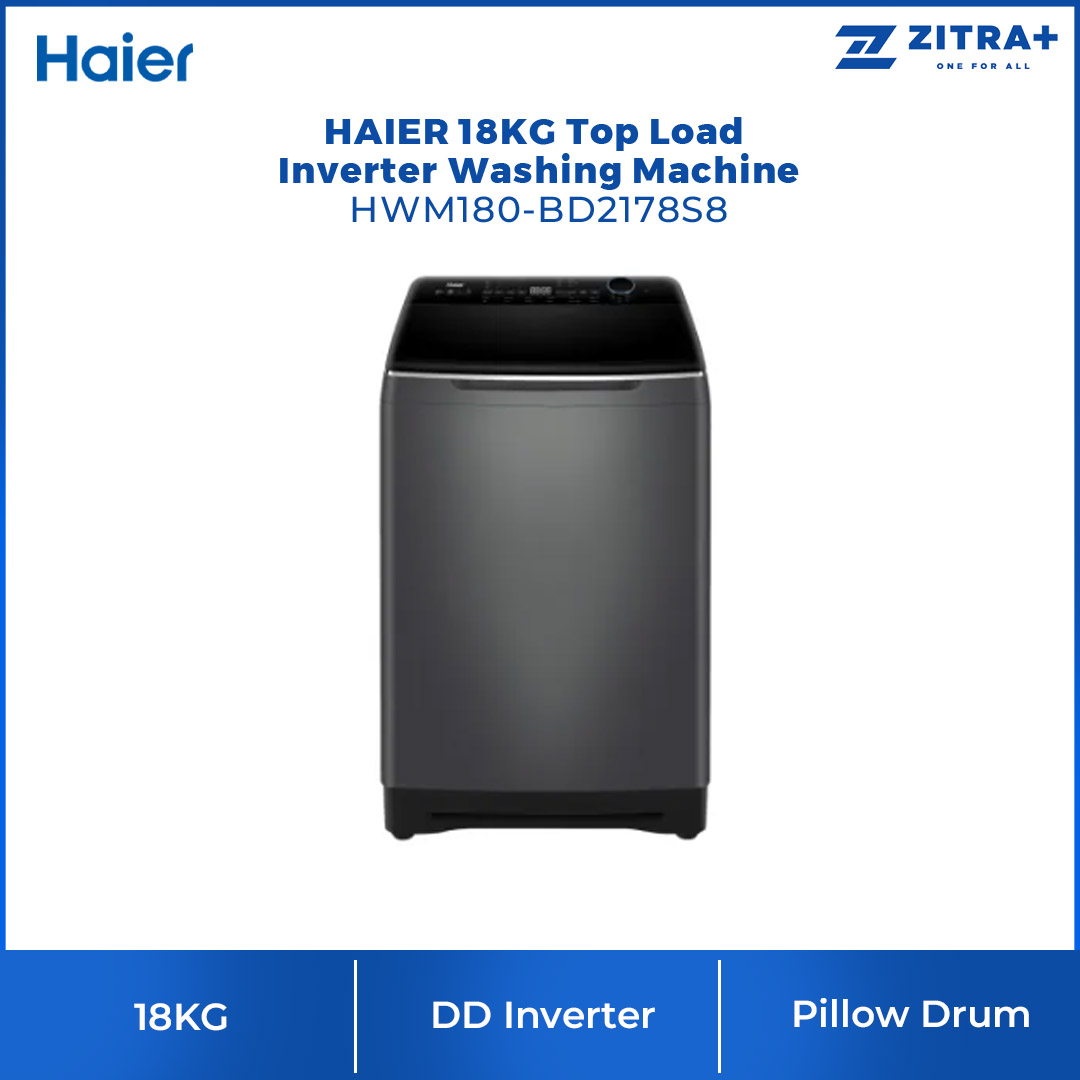 HAIER 18KG Top Load Inverter Washing Machine Graphite Silver HWM180-BD2178S8 |  DD Inverter | Pillow Drum | Auto Dosing | Washing Machine with 2 Years Warranty