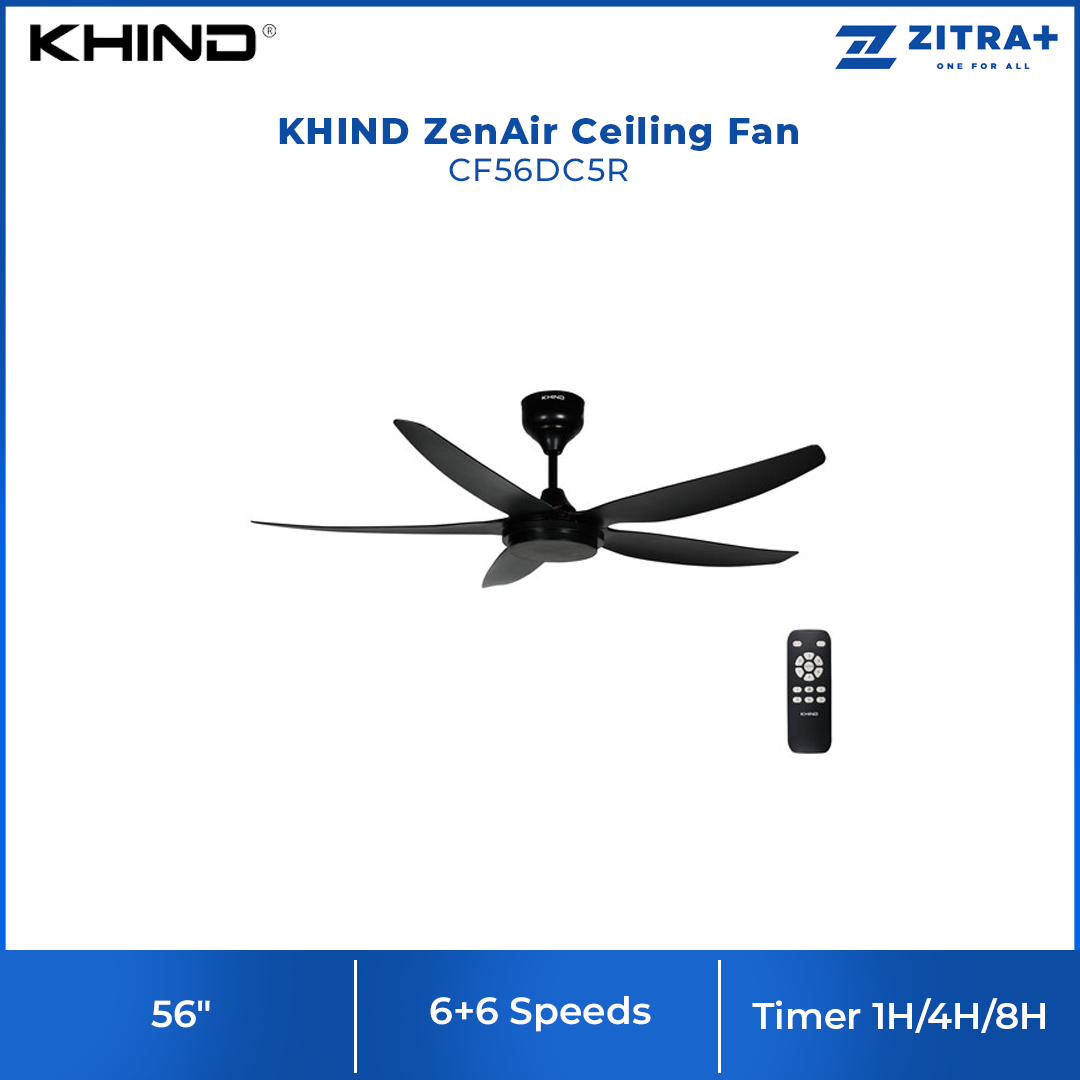 KHIND 56" ZenAir Ceiling Fan CF56DC5R | BLDC Motor 50% Energy Saving | Low Noise | 6+6 Speeds | Natural Wind