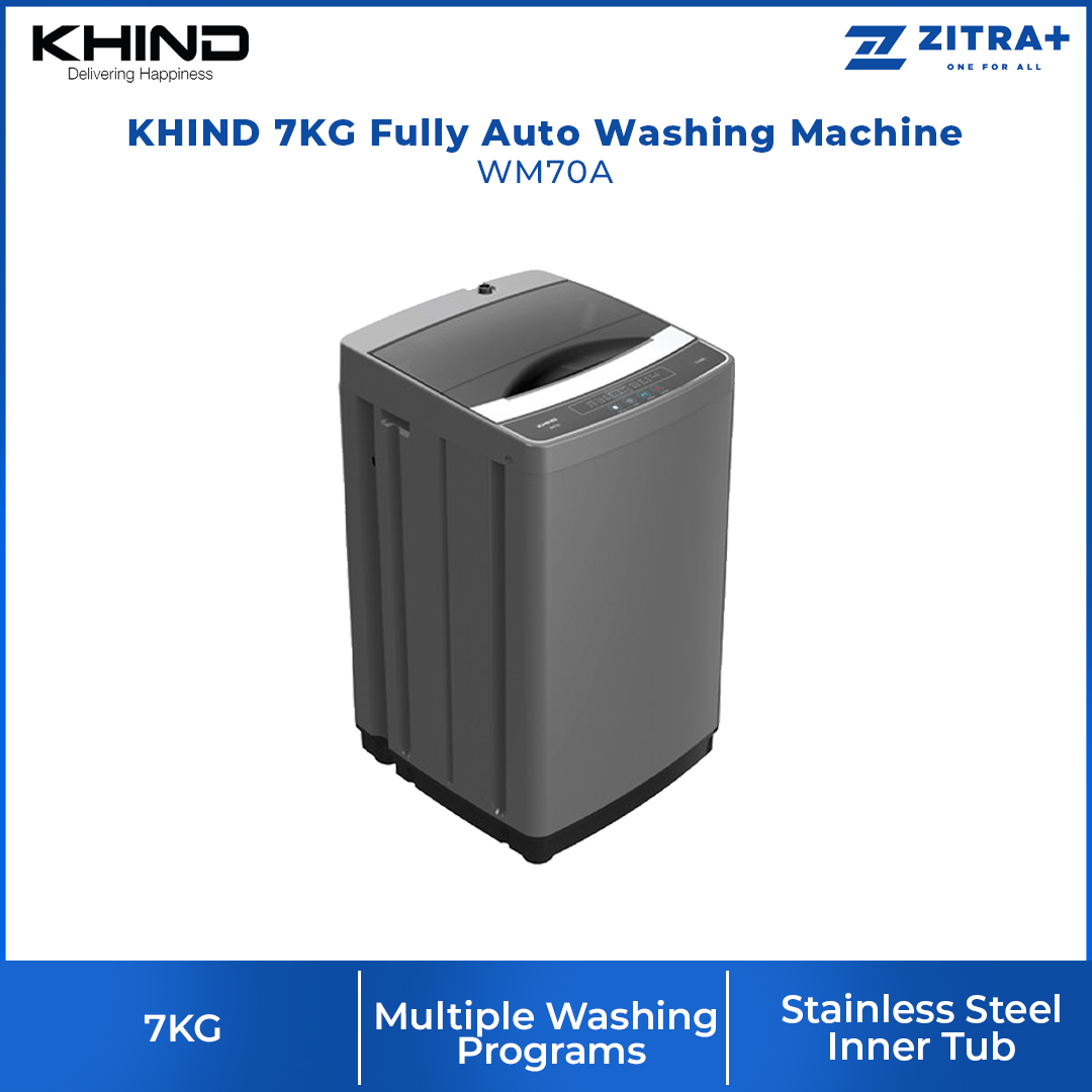 KHIND 7KG Fully Auto Washing Machine WM70A |  Easy Clean Lint Filter | Stainless Steel Inner Tub | Child Lock Security | 2  Year General Warranty   3  Year Panel Warranty  5 Year Motor Warranty