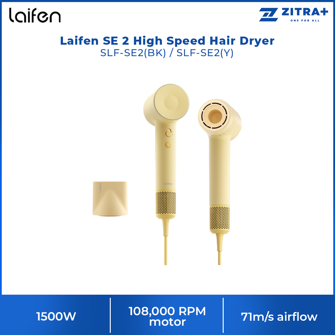 Laifen 1500W SE 2 High Speed Hair Dryer SLF-SE2(BK) / SLF-SE2(Y) | 108,000 RPM motor | 71m/s airflow | 59dB Quiet Noise Level | Child Mode