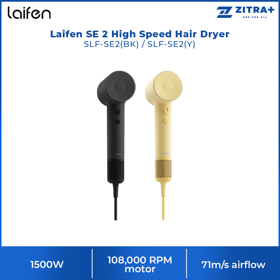 Laifen 1500W SE 2 High Speed Hair Dryer SLF-SE2(BK) / SLF-SE2(Y) | 108,000 RPM motor | 71m/s airflow | 59dB Quiet Noise Level | Child Mode