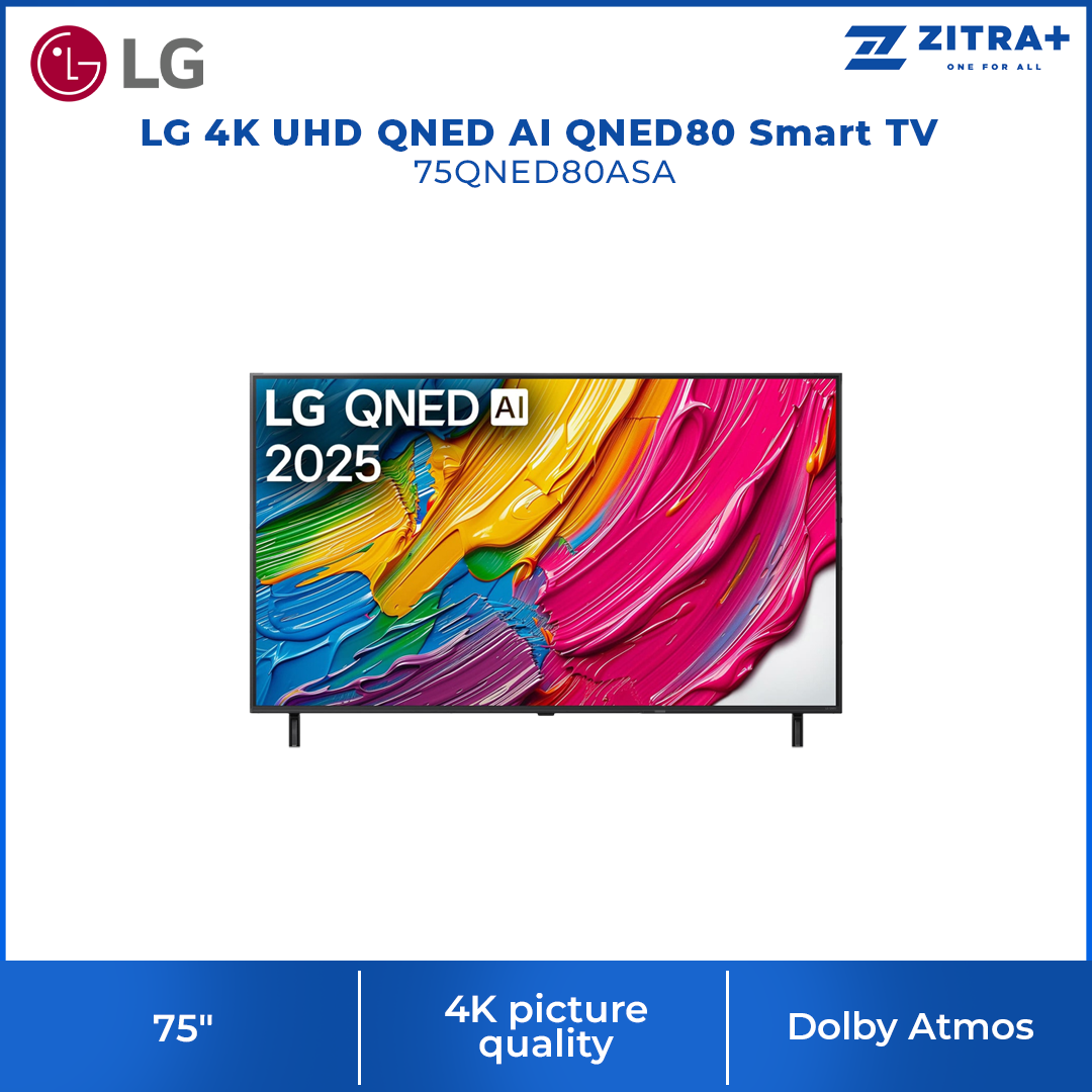 LG 55"/ 65"/ 75"/ 86" 4K UHD QNED AI QNED80 Smart TV QNED80ASA | QNED Color | alpha 7 4K AI Processor Gen8 | Dolby Atmos
