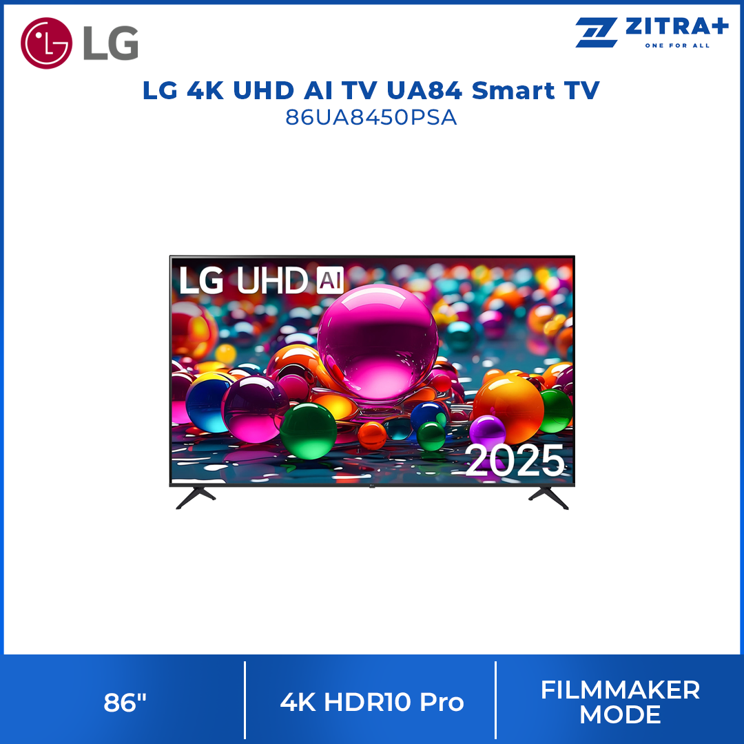 LG 75"/86" 4K UHD AI TV UA84 Smart TV 75UA8450PSA/ 86UA8450PSA | 4K HDR10 Pro | 7 4K AI Processor Gen8 | AI Sound Pro | FILMMAKER MODE