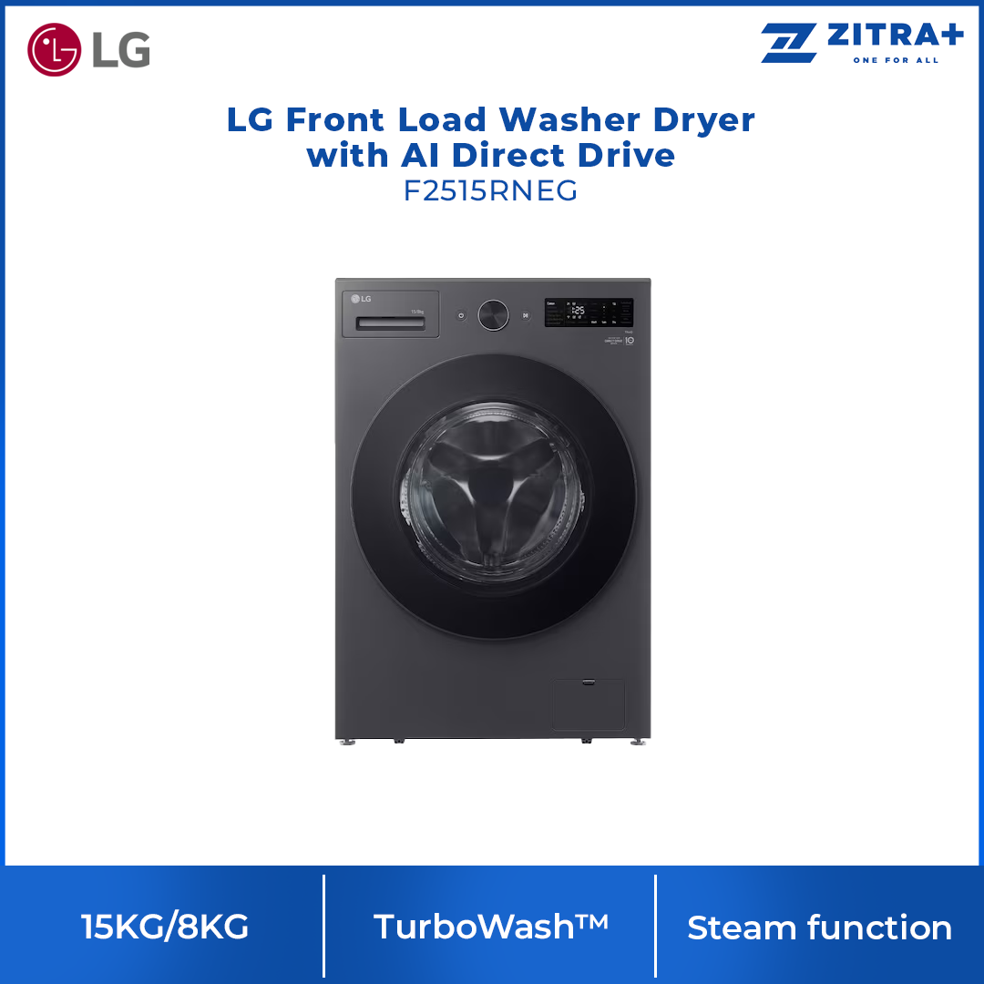 LG 15KG/8KG Front Load Washer Dryer with AI Direct Drive F2515RNEG | TurboWash |  Deep-learning AI Inverter | Reduced Noise and Vibrations