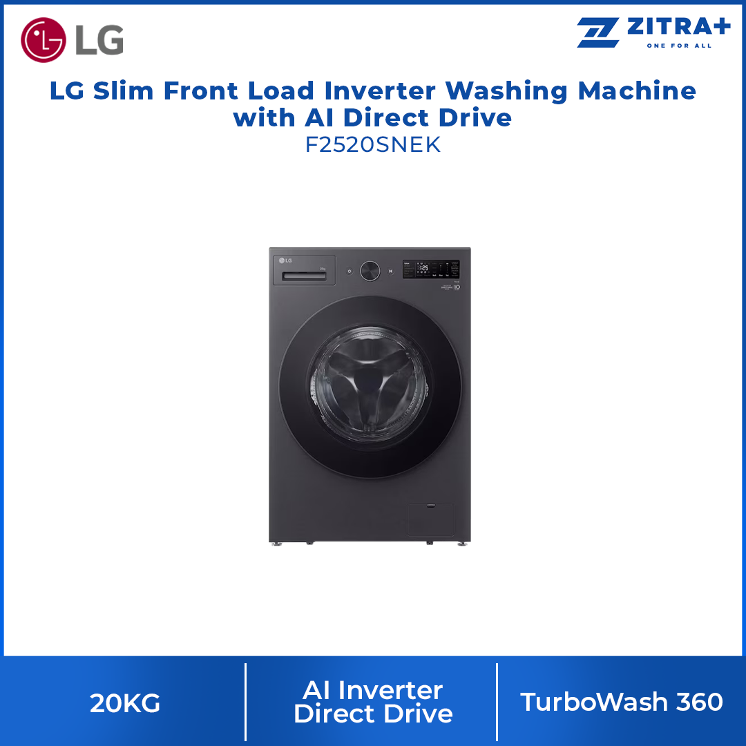LG 15KG/20KG Slim Front Load Inverter Washing Machine with AI Direct Drive F2515SNTGE/F2520SNEK | AI Inverter Direct Drive | TurboWash 360 | Steam