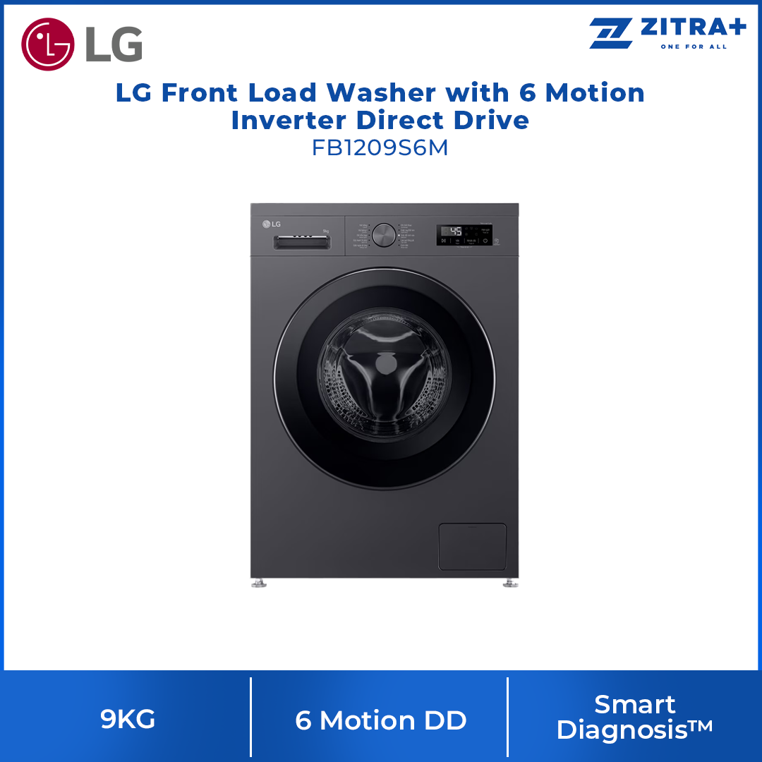 LG 9KG Front Load Washer with 6 Motion Inverter Direct Drive  FB1209S6M | Steam Technology | Tub Clean Washing Drum Cleaning Feature | Smart Diagnosis