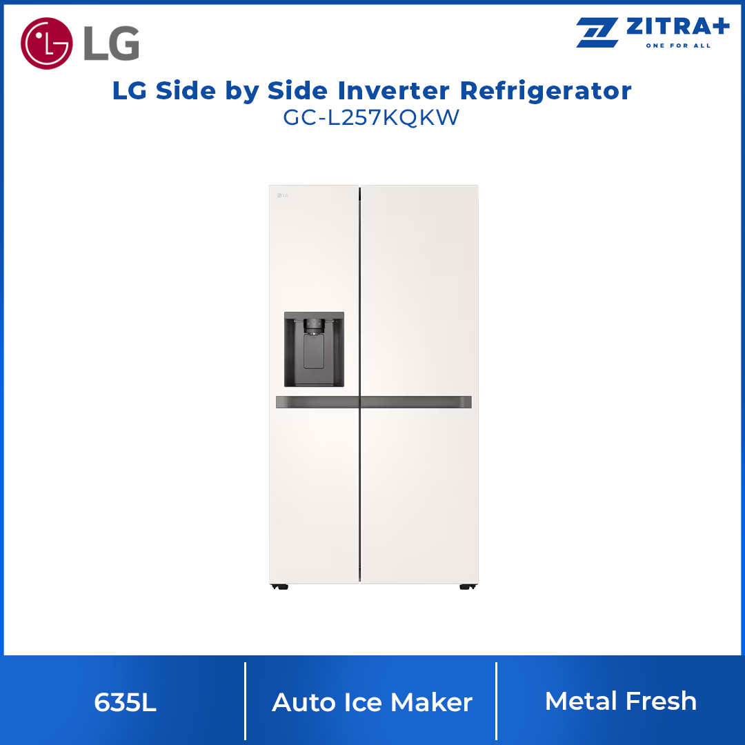 LG 635L Side by Side Inverter Refrigerator Beige GC-L257KQKW | Ice and water dispenser | Auto Ice Maker | Metal Fresh