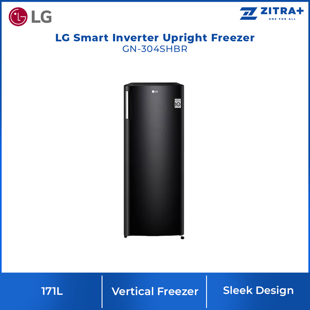 LG 171L Smart Inverter Upright Freezer GN-304SHBR / GN-304SLBR | Vertical Freezer | 6 Freezer Shelves | 4 Door Baskets | Sleek Design