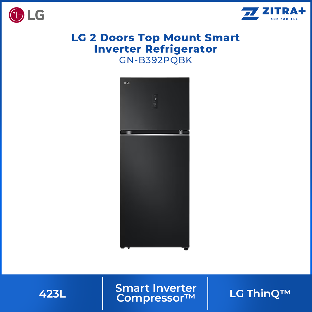 LG 423L 2 Doors Top Mount Smart Inverter Refrigerator GN-B392PQBK | LinearCooling™ | Door Cooling+™ | Hygiene Fresh