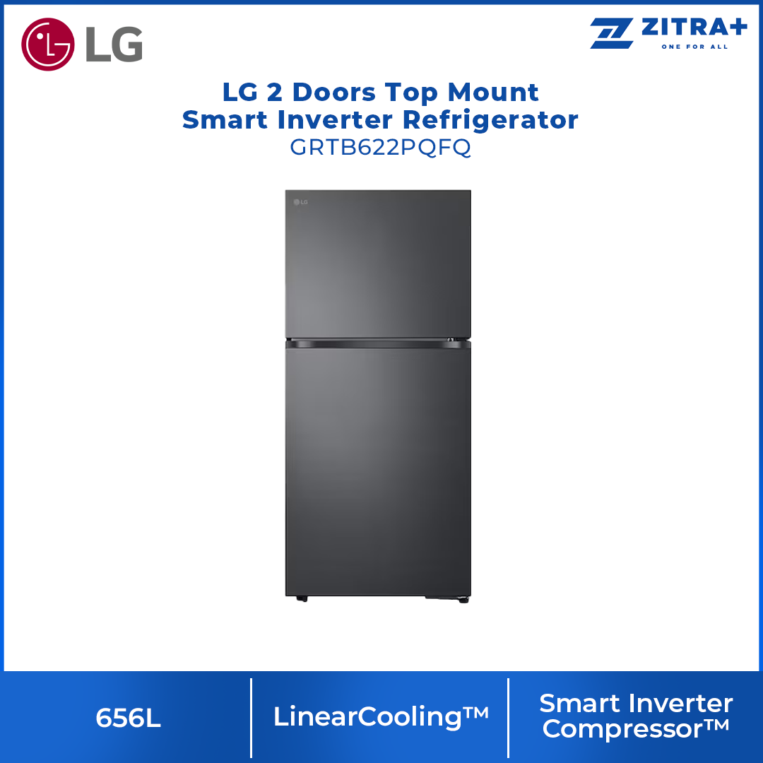 LG 656L 2 Doors Top Mount Smart Inverter Refrigerator GRTB622PQFQ | LinearCooling™ | DoorCooling+ ™ | Smart Inverter Compressor™ | Fresh 0 Zone