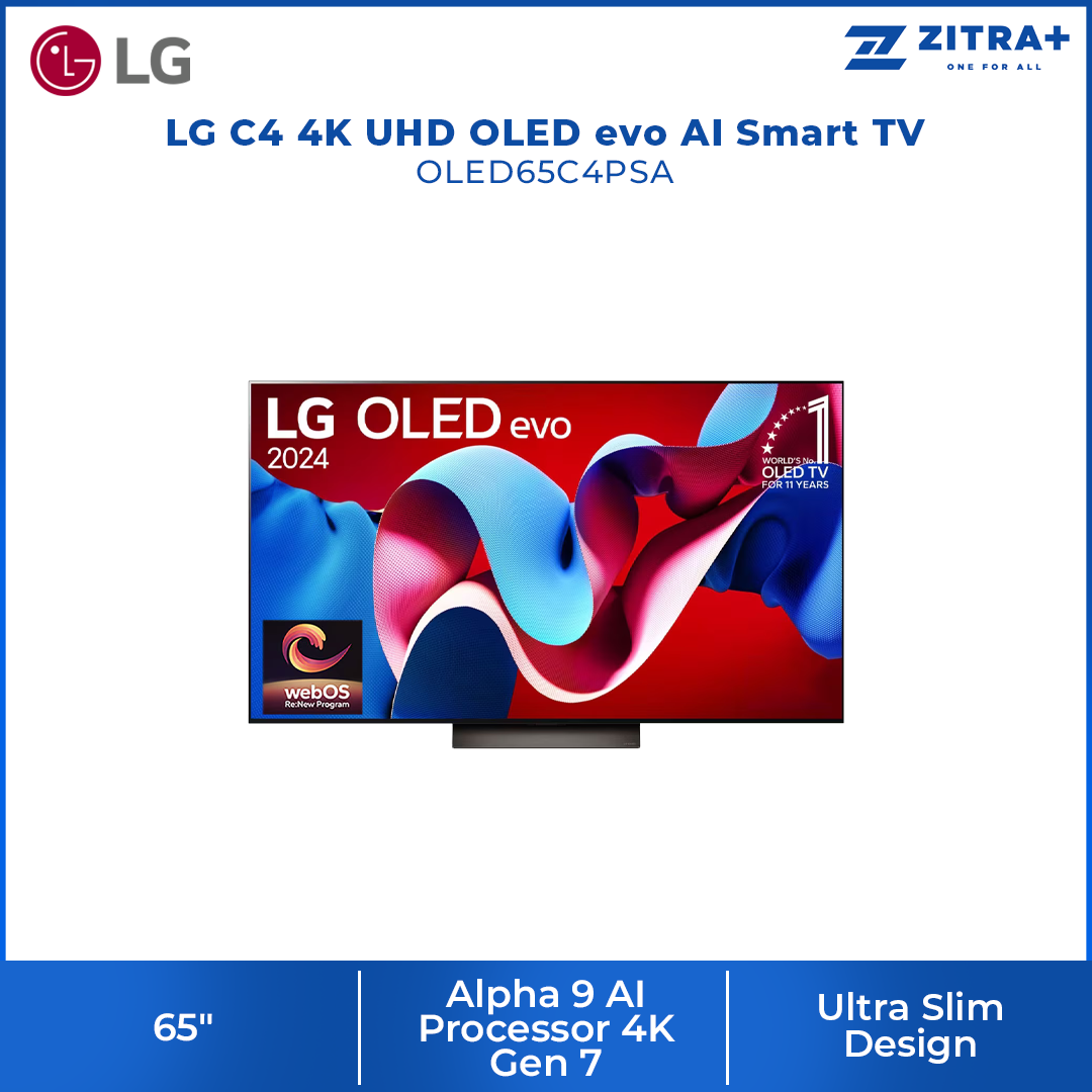 LG 65" C4 4K UHD OLED evo AI Smart TV OLED65C4PSA | Ultra Slim | webOS Re:New Program | olby Atmos® and Dolby Vision®