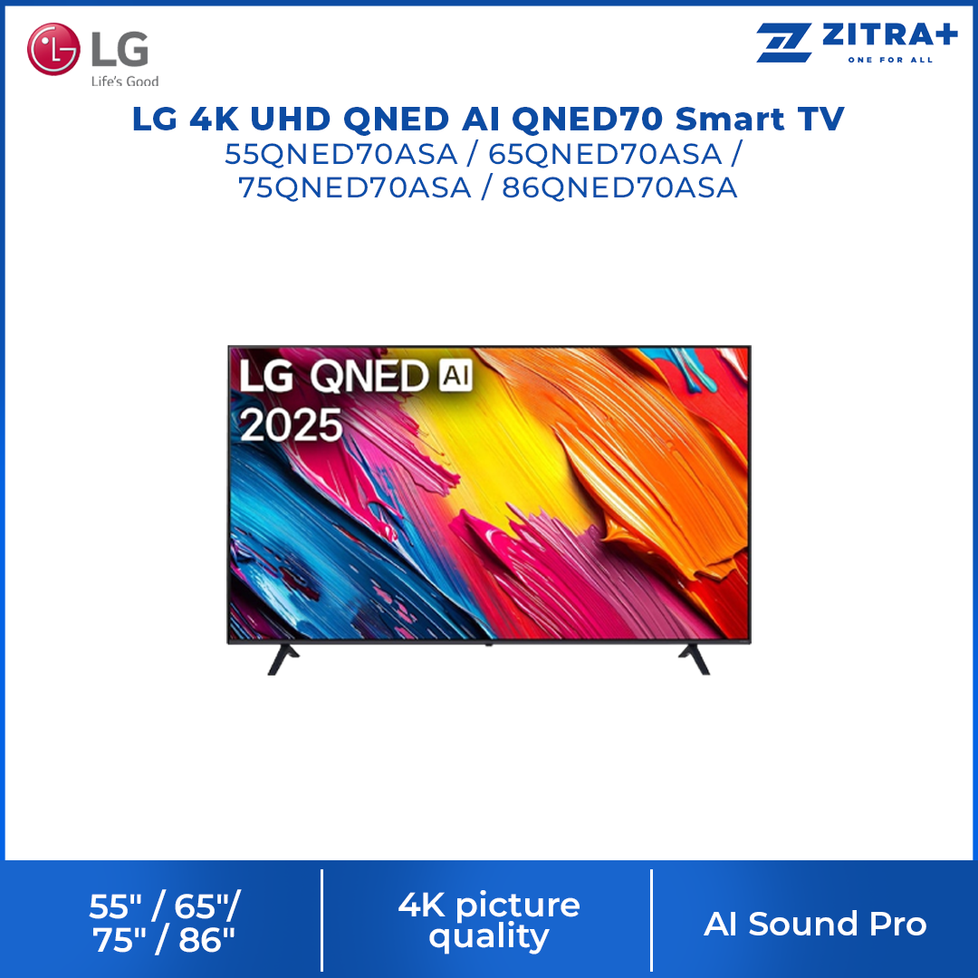 LG 55" / 65"/ 75" / 86" 4K UHD QNED AI QNED70 Smart TV |