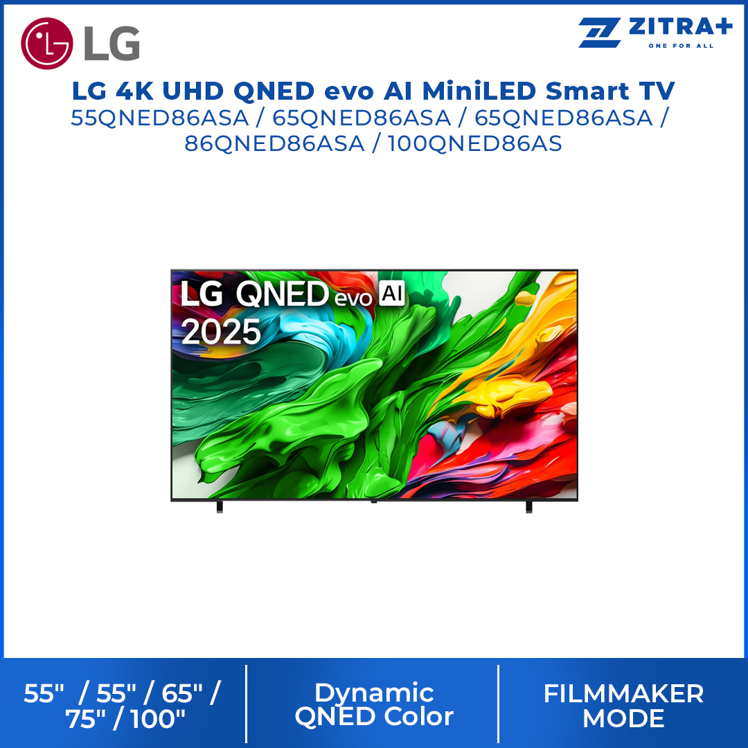 LG 55"/65"/75"/86"/100" 4K UHD QNED evo AI MiniLED Smart TV QNED86AS | Alpha 8 AI Processor Gen2 | Dynamic QNED Colour | Dolby Vision / HDR10 / HLG