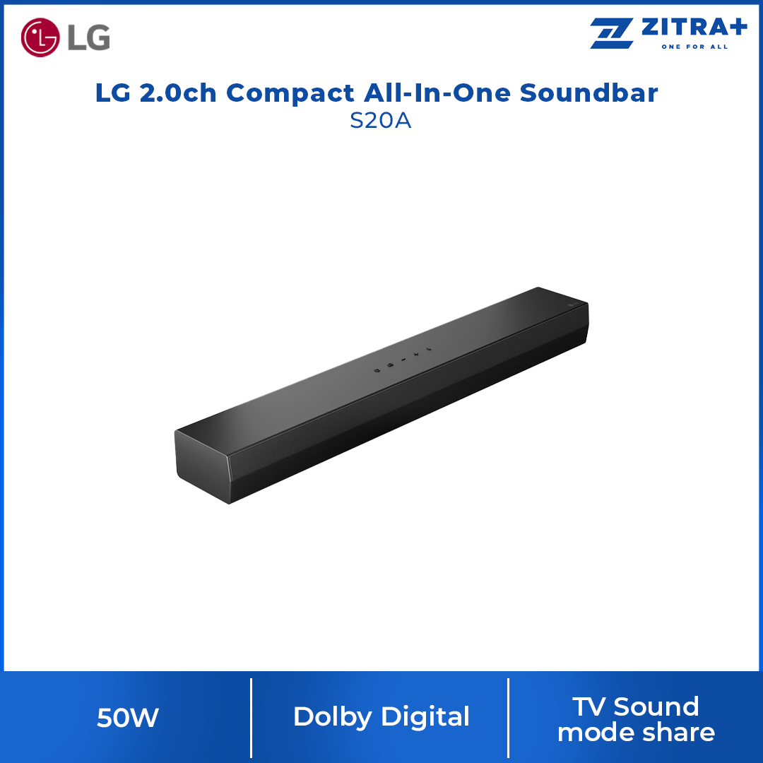 LG 50W 2.0ch Compact All-In-One Soundbar S20A | Dolby Digital | 2.0ch Acoustic Package | AI Sound Pro | TV Sound mode share