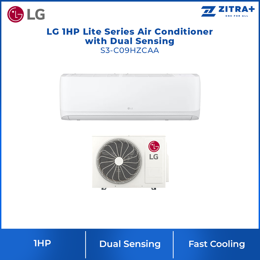 LG 1HP/1.5HP/2HP/2.5HP R32 Lite Series with Dual Sensing and Fast Cooling Function Air Conditioner S3-C09HZCAA/S3-C12HZCAA/S3-C18HZCAA/S3-C24HZCAA | Dual Sensing | Fast Cooling | Auto Swing | Air Conditioner with 1 Year Warranty