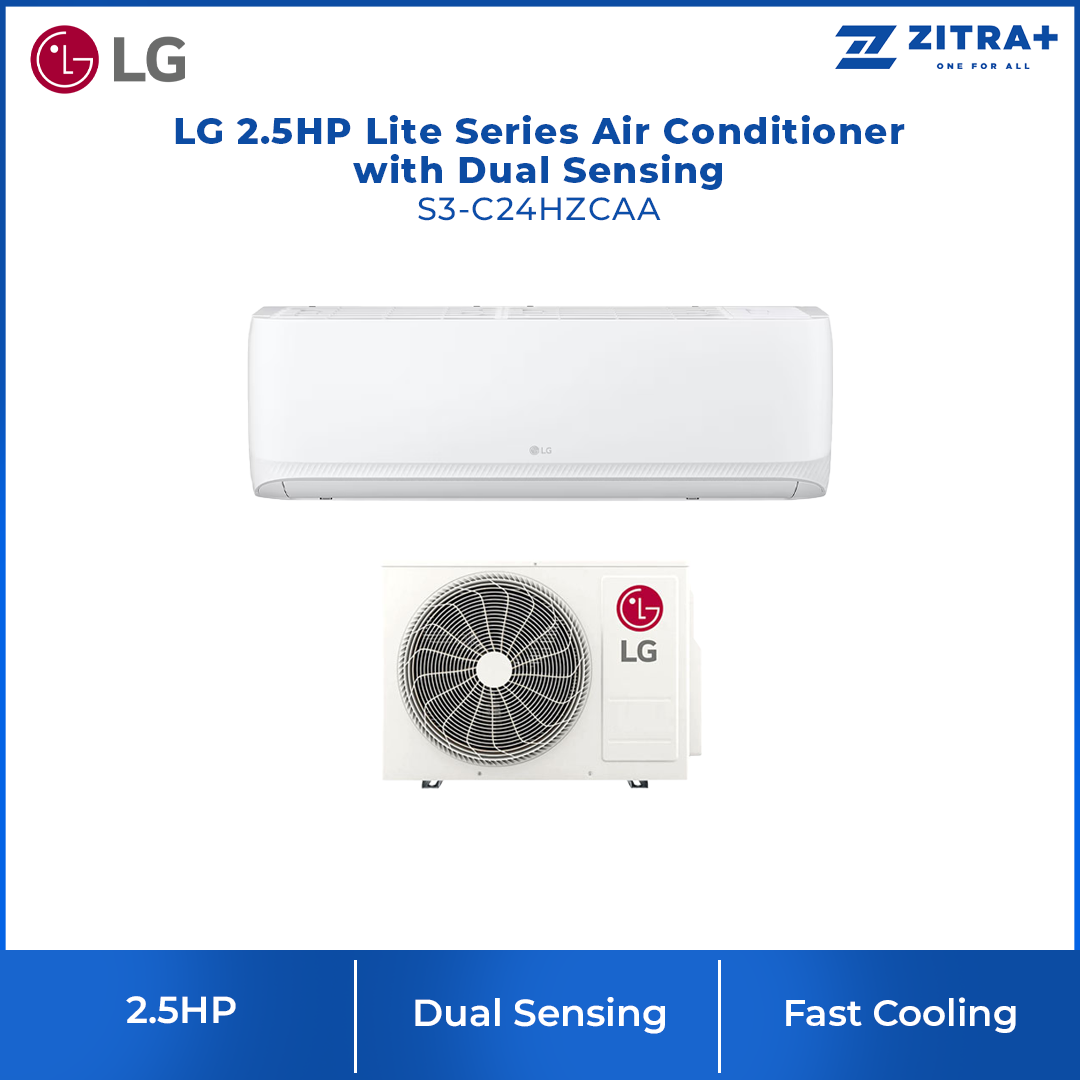 LG 1HP/1.5HP/2HP/2.5HP R32 Lite Series with Dual Sensing and Fast Cooling Function Air Conditioner S3-C09HZCAA/S3-C12HZCAA/S3-C18HZCAA/S3-C24HZCAA | Dual Sensing | Fast Cooling | Auto Swing | Air Conditioner with 1 Year Warranty