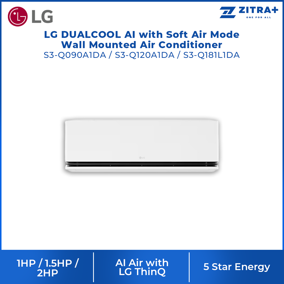 LG 1HP/1.5HP/2HP DUALCOOL AI with Soft Air Mode Wall Mounted Air Conditioner |5 Star Energy Saving Rating | All Cleaning mode