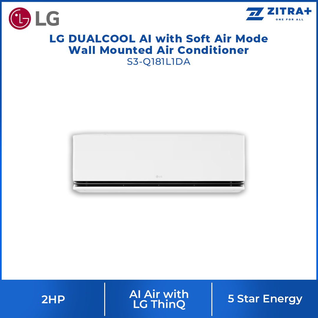 LG 1HP/1.5HP/2HP DUALCOOL AI with Soft Air Mode Wall Mounted Air Conditioner |5 Star Energy Saving Rating | All Cleaning mode
