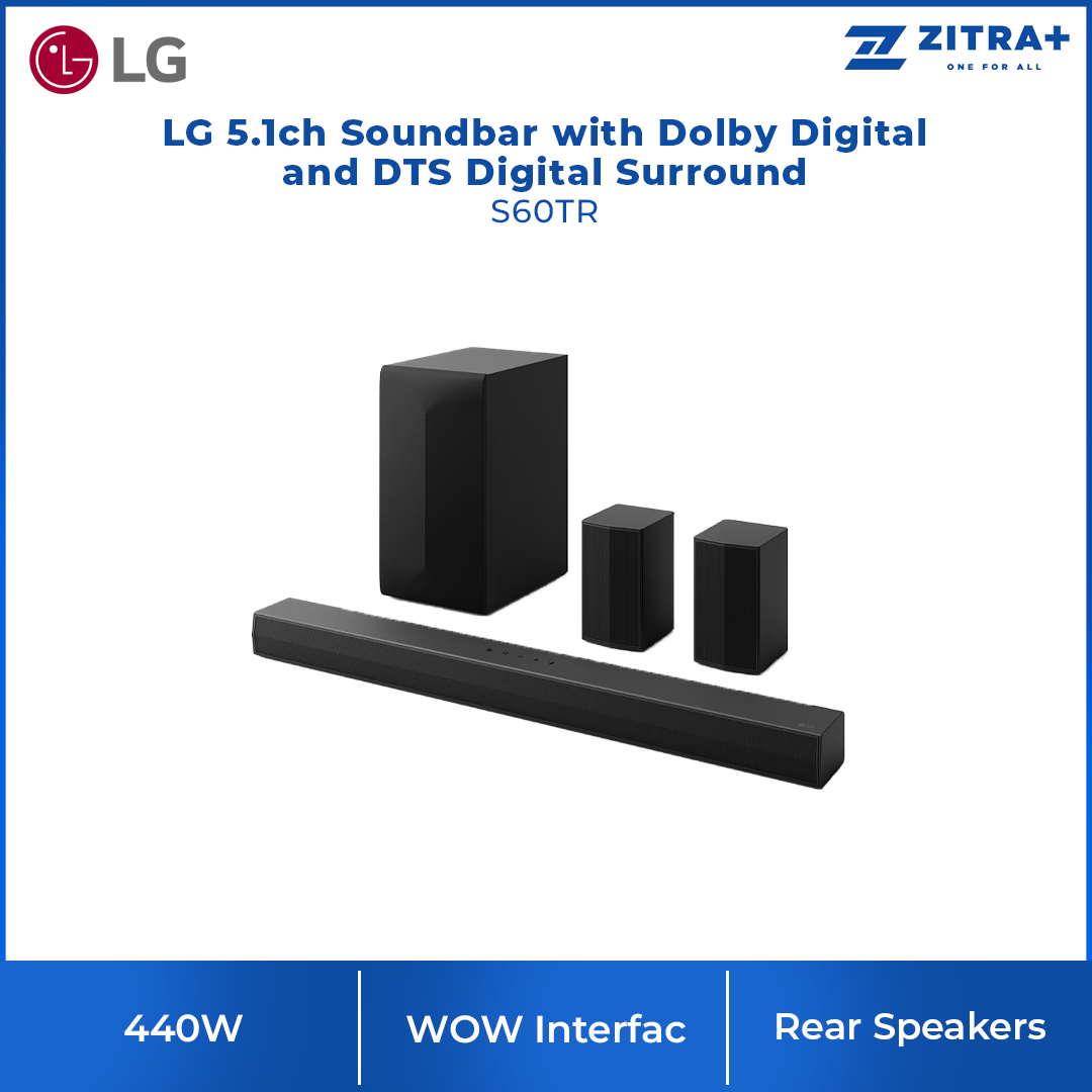 LG 440W 5.1ch Soundbar with Dolby Digital and DTS Digital Surround S60TR | Cinematic Sound Projection | WOW Interfac