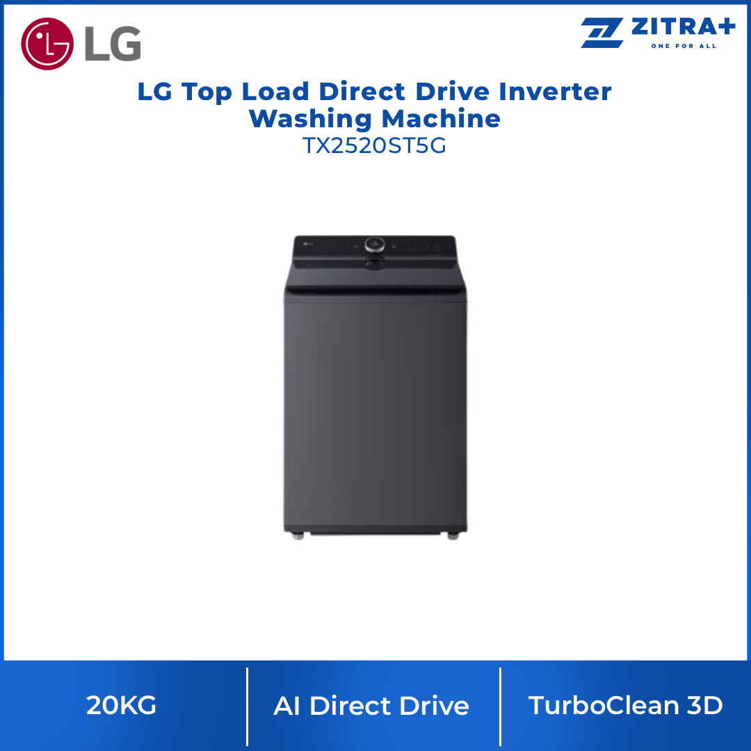 LG 18/ 20/ 22/ 25KG Top Load Direct Drive Inverter Washing Machine TX2518ST7G / TX2520ST5G / TX2522AT9G / TX2725AT9J | AI Direct Drive | TurboClean 3D | Informative LCD Display | 6 Motion DD