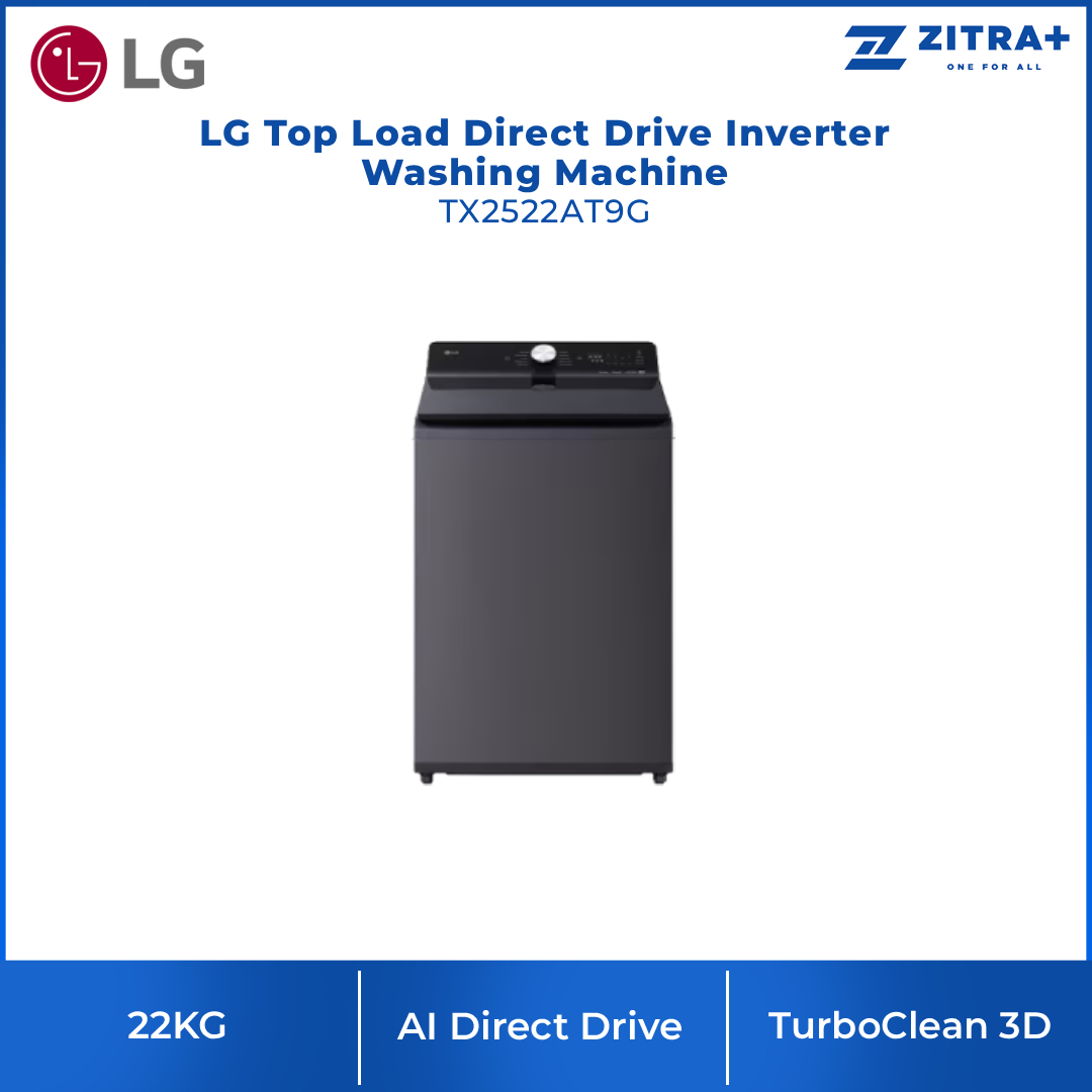 LG 18/ 20/ 22/ 25KG Top Load Direct Drive Inverter Washing Machine TX2518ST7G / TX2520ST5G / TX2522AT9G / TX2725AT9J | AI Direct Drive | TurboClean 3D | Informative LCD Display | 6 Motion DD