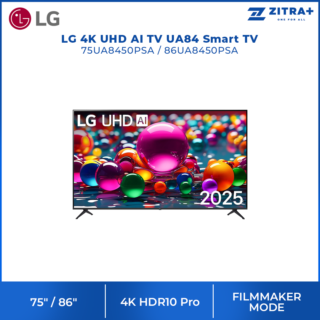 LG 75"/86" 4K UHD AI TV UA84 Smart TV 75UA8450PSA/ 86UA8450PSA | 4K HDR10 Pro | 7 4K AI Processor Gen8 | AI Sound Pro | FILMMAKER MODE