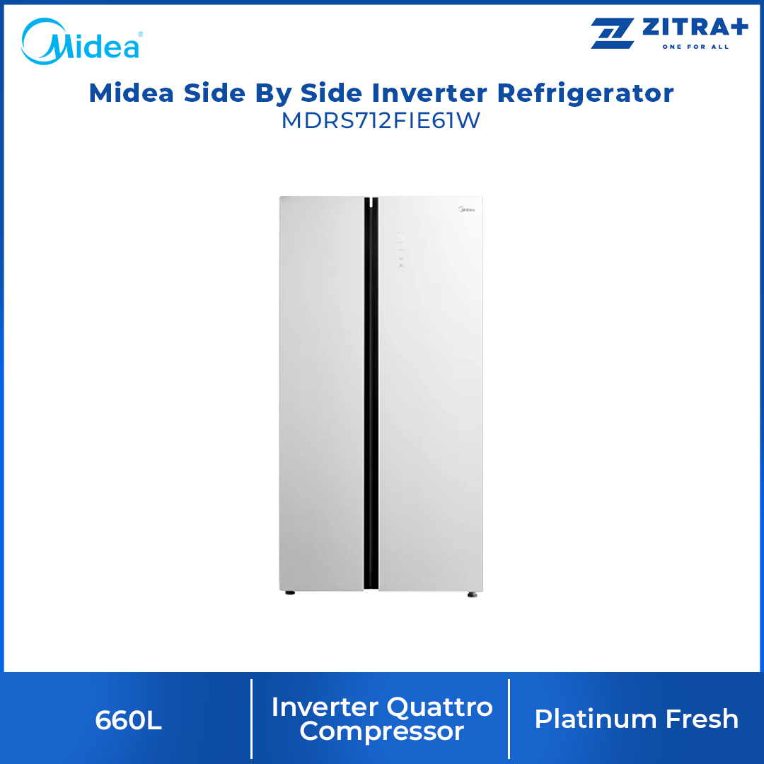 Midea 660L Side By Side Inverter Refrigerator MDRS712FIE61W | Inverter Quattro Compressor | Platinum Fresh | Multi Air Flow
